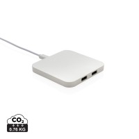 RCS gerecycled plastic 10W draadloos oplader met USB-poorten, wit