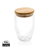 Dubbelwandig borosilicaatglas met bamboe deksel 350ml, transparant