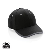 Impact AWARE™ 6 panel 280gr recycled katoen cap met bies, zwart