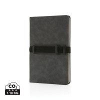 Deluxe hardcover PU A5 notitieboek met telefoon-/penhouder, grijs