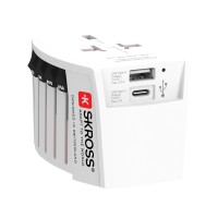 SKROSS MUV 2-polige wereldreisadapter met USB A en C, wit