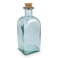 InSideOut Vierkante Gerecycled glas Waterfles ReuuZ met kurkstop 1L
