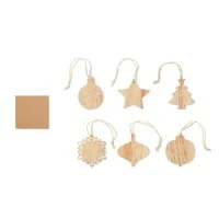 Set van 6 houten kerstornamenten