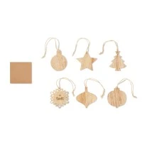 Set van 6 houten kerstornamenten