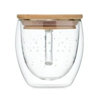 Dubbelwandige borosilicaat mok met bamboe deksel