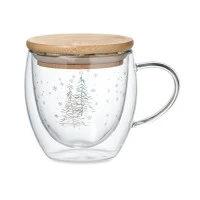 Dubbelwandige borosilicaat mok met bamboe deksel