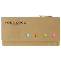 Kartonnen memoblaadjeshouder met liniaal en balpen