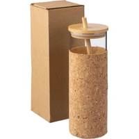 Glazen drinkbeker 450 ml met kurk en bamboe