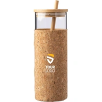Glazen drinkbeker 450 ml met kurk en bamboe