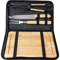 Roestvrijstalen barbecueset met houten handvatten