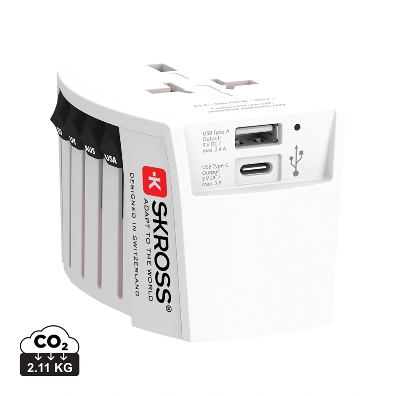 SKROSS MUV wereldreisadapter met USB A en C