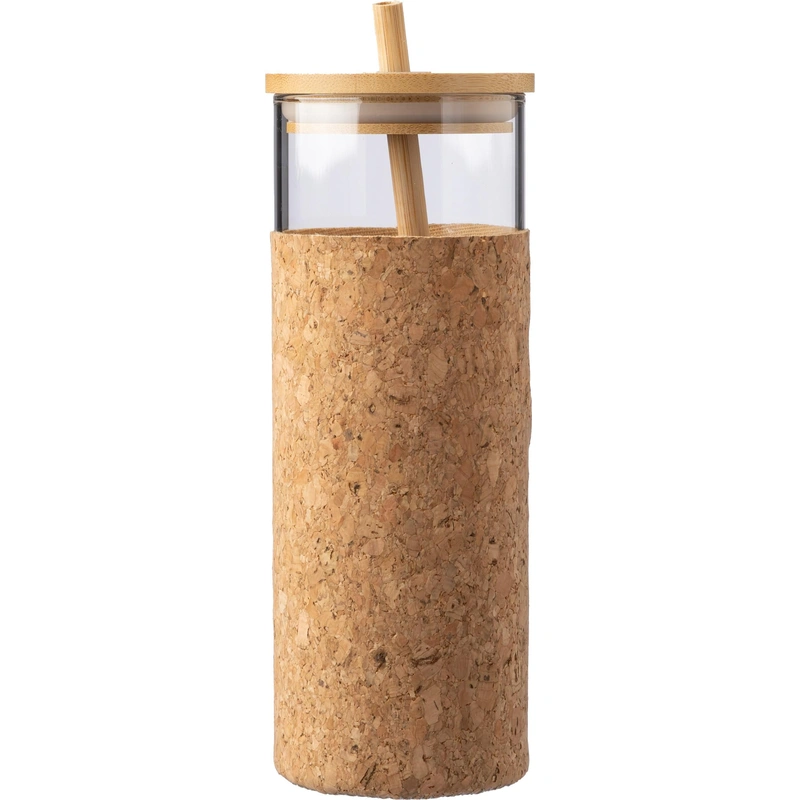 Glazen drinkbeker 450 ml met kurk en bamboe