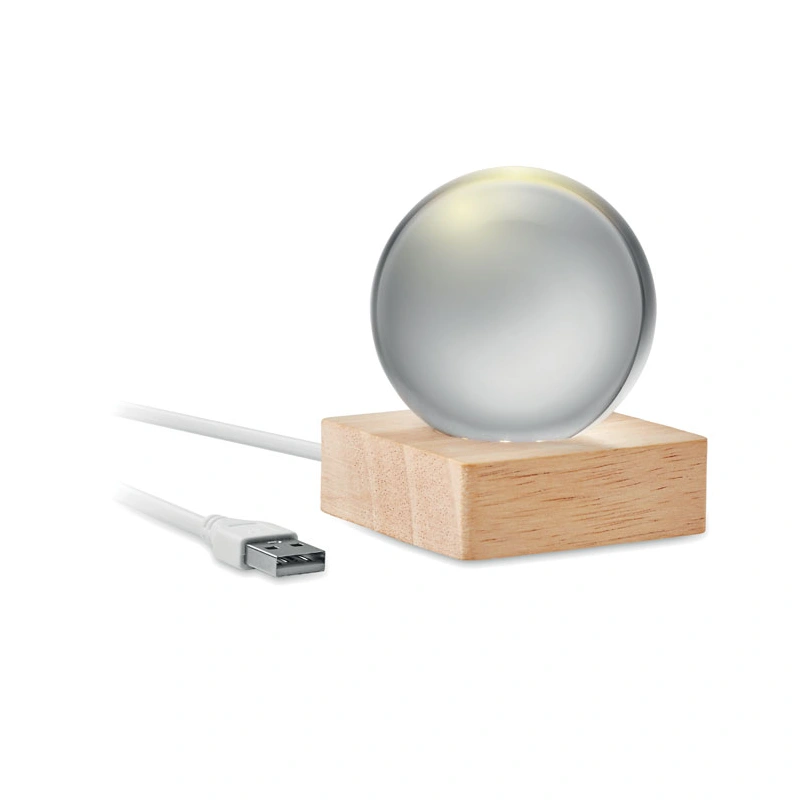 LED Glazen Bol met Houten Voet