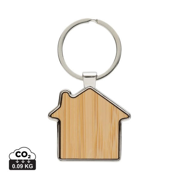 RCS huissleutelhanger van gerecycled zinc alloy met bamboe, zilver