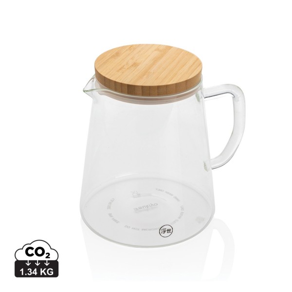 Ukiyo borosilicaatglazen karaf met bamboe deksel 1,2L, transparant