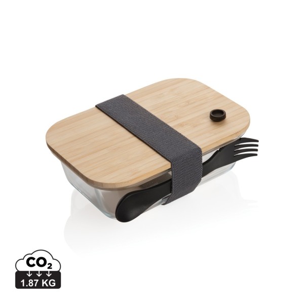 Glazen lunchbox met bamboe deksel, transparant