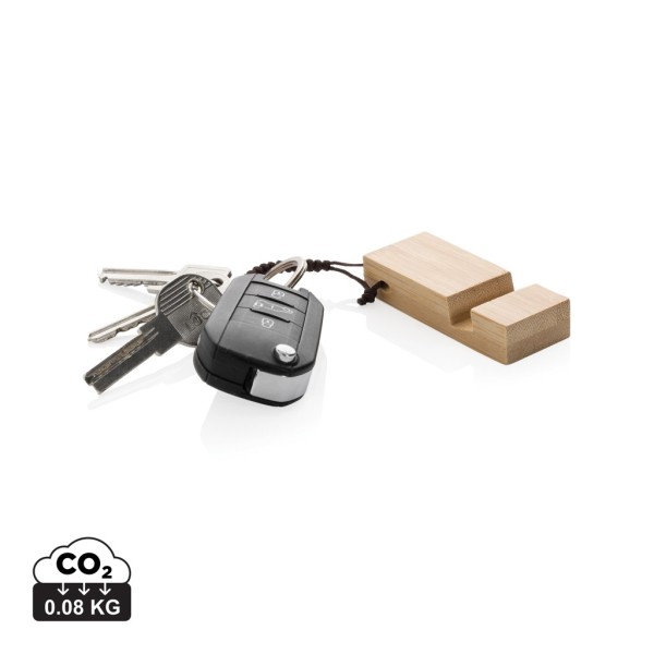 Standkey bamboe sleutelhanger telefoonstandaard, bruin