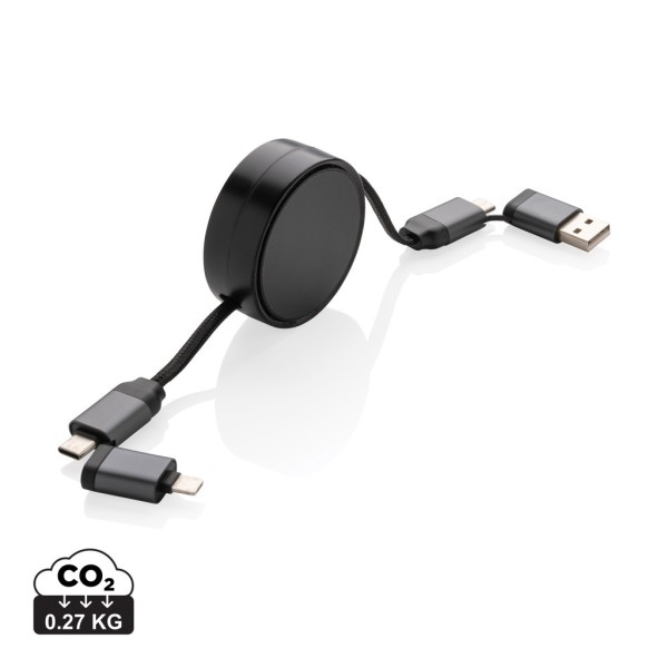 Terra RCS gerecycled aluminium uittrekbare 45W 6-in-1-kabel, grijs