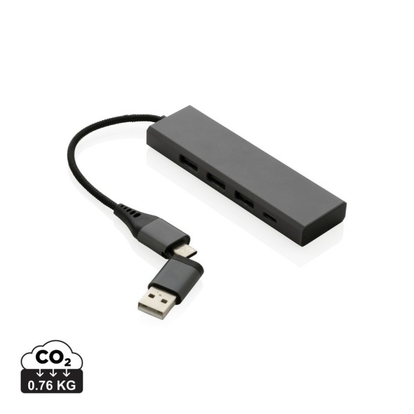Terra RCS gerecycled aluminium hub met 3 USB-poorten, grijs