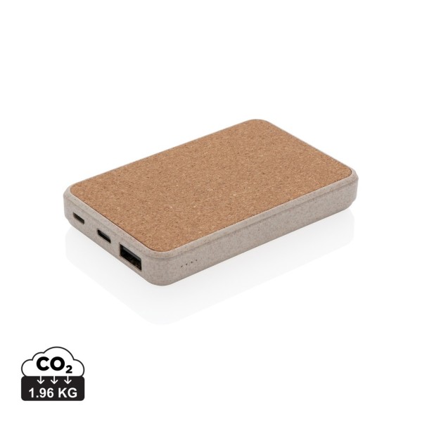 Kurk en tarwestro 5000 mAh zakformaat powerbank, bruin