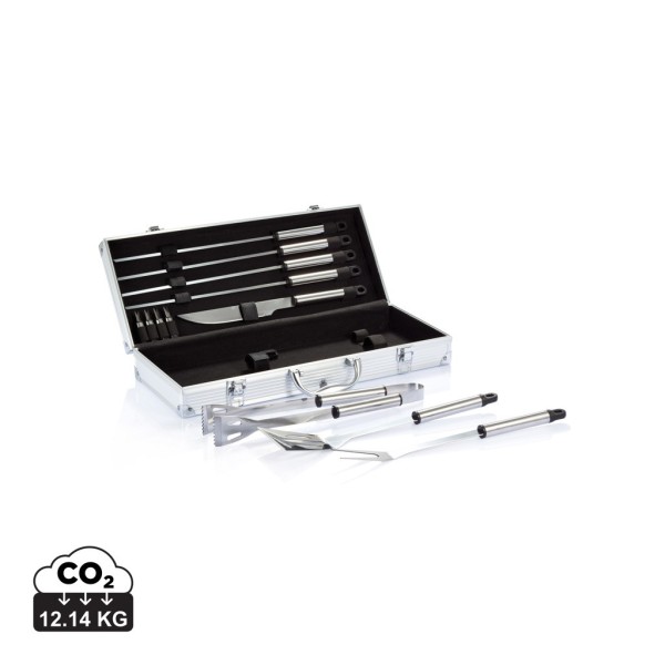 12-delige barbecue set in aluminium koffer, zilverkleurig
