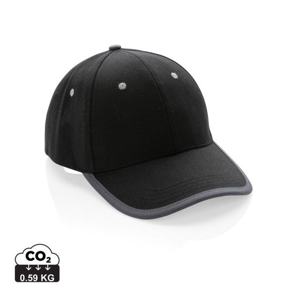 Impact AWARE™ 6 panel 280gr recycled katoen cap met bies, zwart