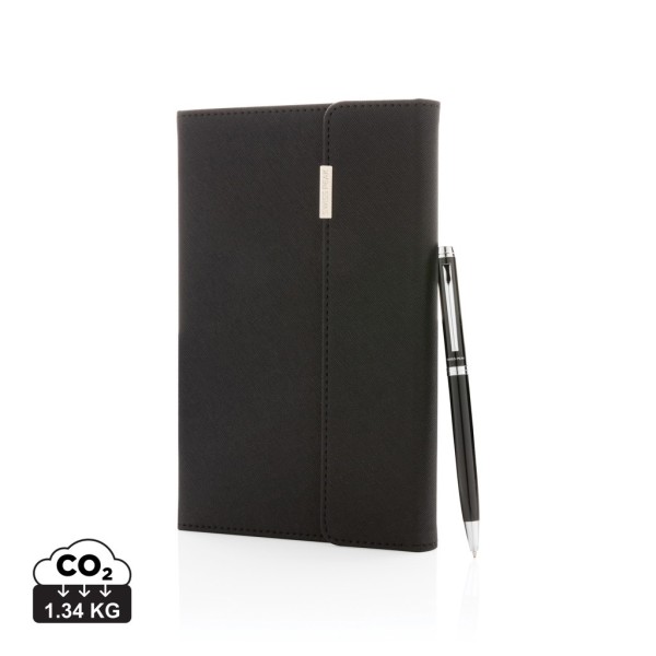 Swiss Peak deluxe A5 notitieboek en pen set, zwart